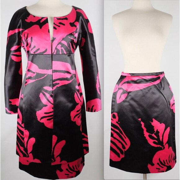 Vintage Christian Lacroix Couture suit jacket skirt 42 US 8 black pink floral